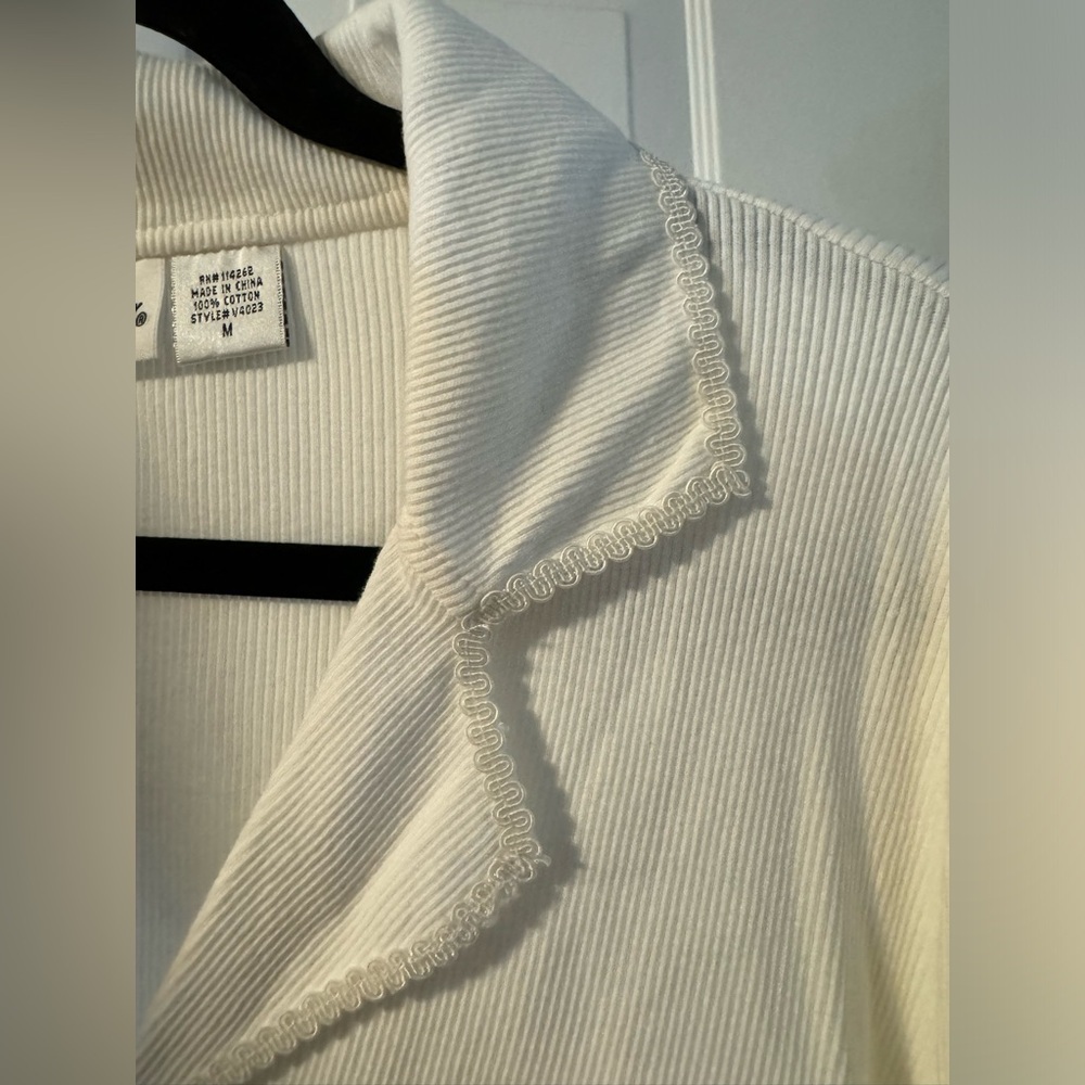 90’s Rib Knit Pearl Button Up Scallop Collar Cardigan Cotton Girly Whimsical VTG - Picture 7 of 13